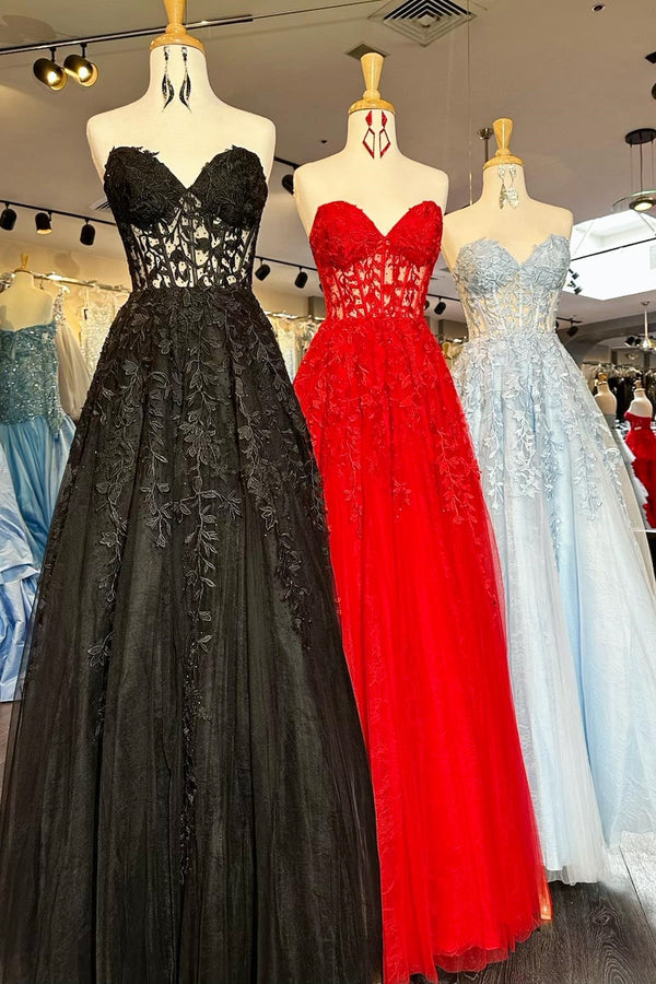 Sweetheart Lace A-line Long Prom Dress