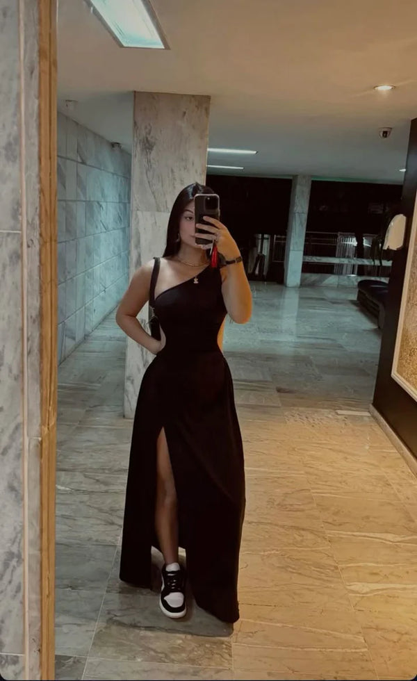 Timeless Mermaid One Shoulder Black Slit Long Prom Dresses Inspiration Party Dress Prom Gowns