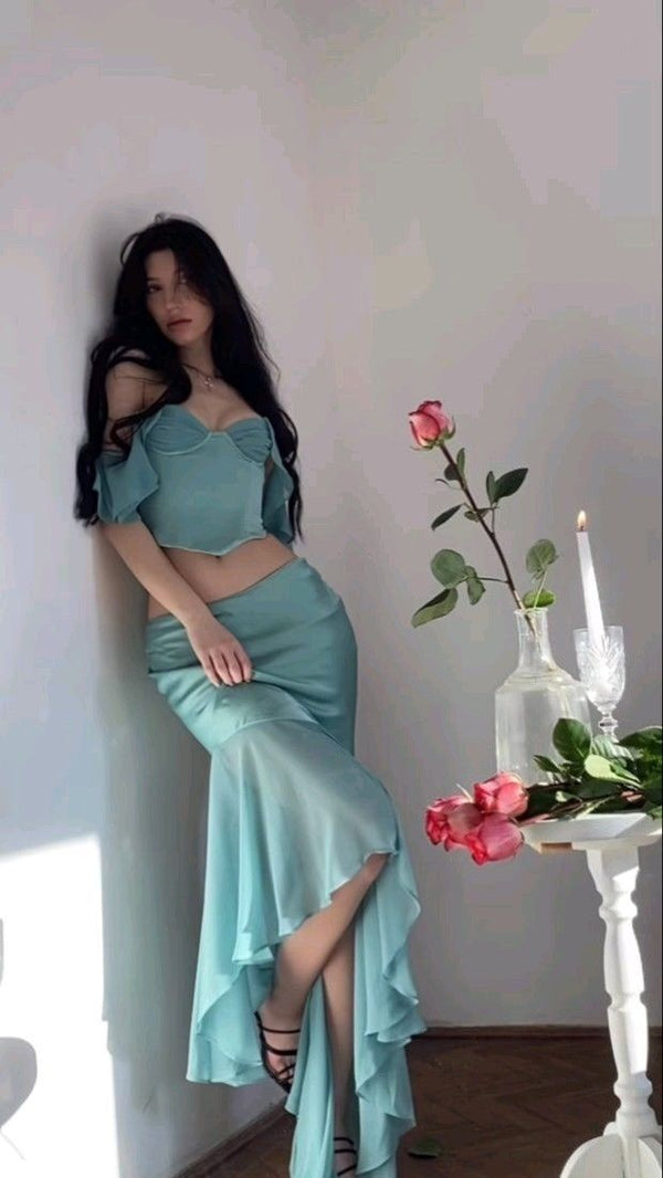 Two Pieces Chiffon Mermaid Prom Dresses
