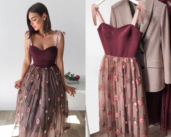 SSR1022,Sweet tulle homecoming dresses sweetheart tea length prom formal dress