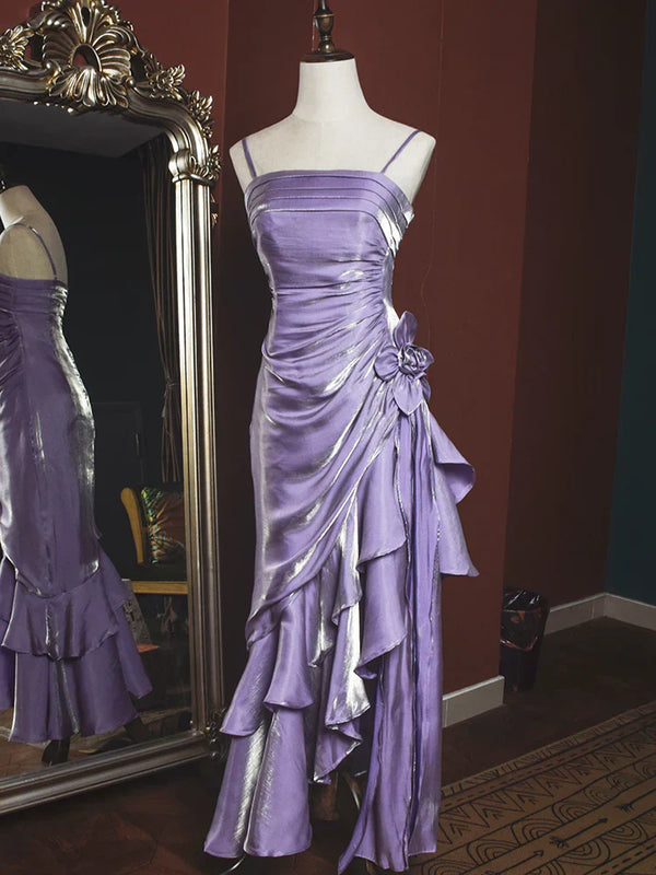 Vintage Spaghetti Straps Party Dress, High Low Evening Prom Dress