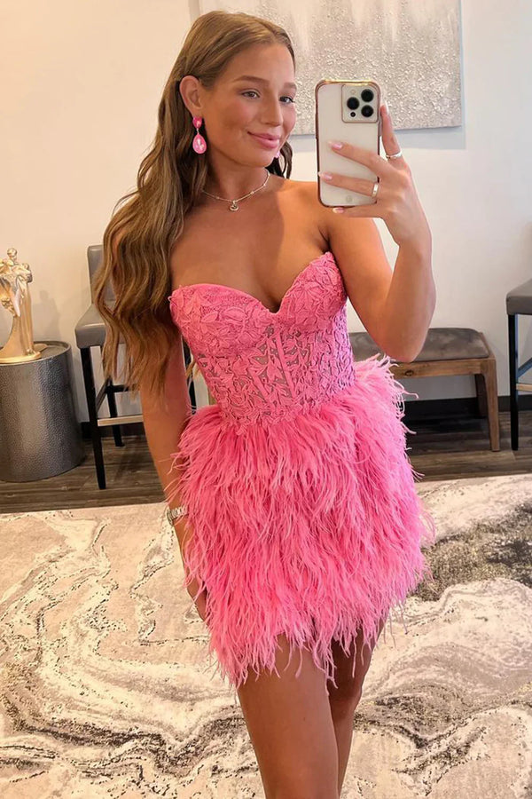 SSR1751,Sweetheart Feather Skirt Lavender Tight Homecoming Dress, Short Prom Dresses