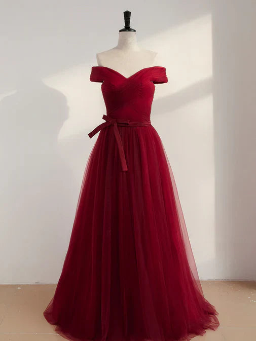 Wine Red Off Shoulder Simple Sweetheart Floor Length Party Dress Dark Red Formal Dress Evening Dress Prom Dress