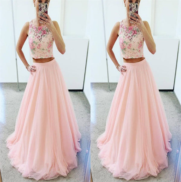 SSR0753,Two pieces prom dresses,tulle prom evening dress,embroidery long formal gown