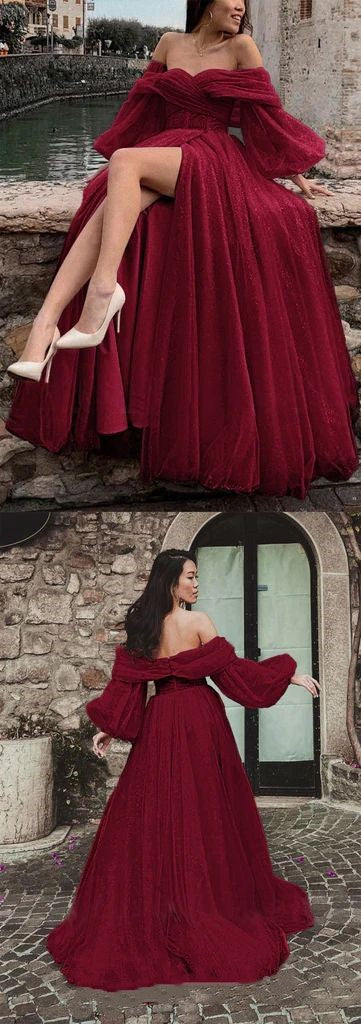 Dark Red Prom Dress, Off The Shoulder Prom Dress 2025, Discount 80% OFF