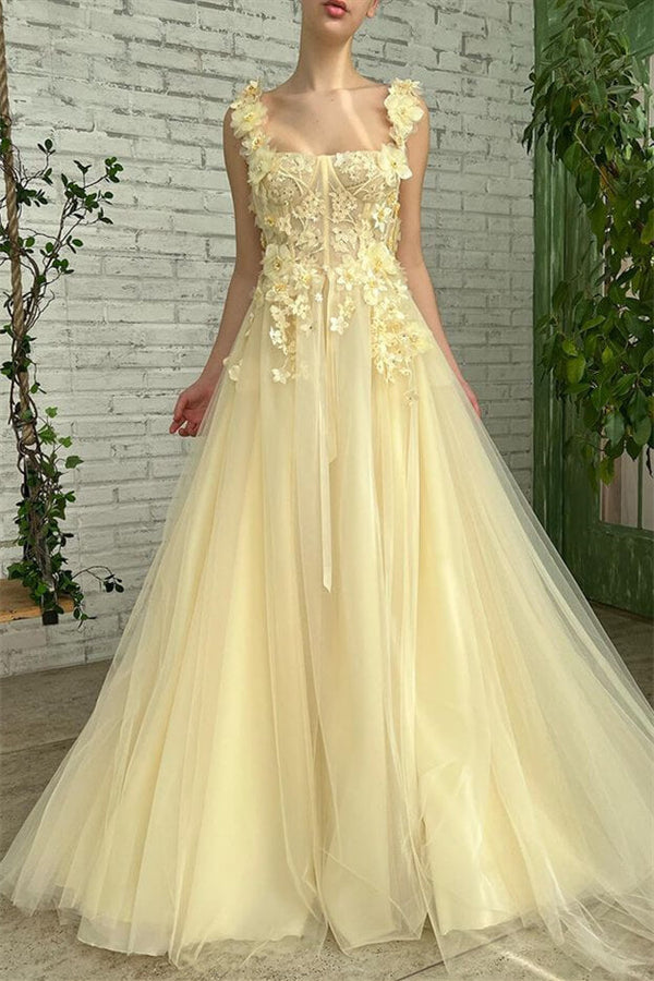 Daffodil Mermaid Sleeveless Strapless Evening Dress With Flowers On Sale ED0330