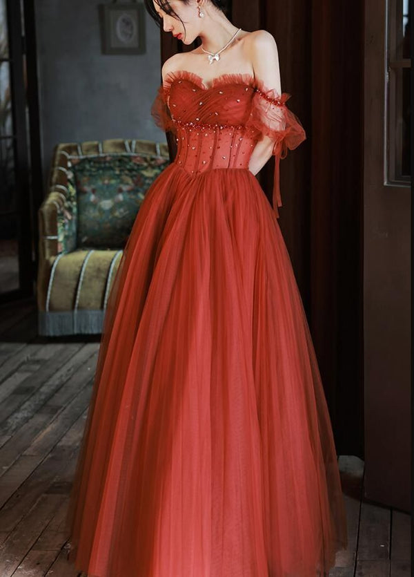 SSR1763,Charming Sweetheart Beaded Off Shoulder long Party Dresses, Tulle Evening Gow