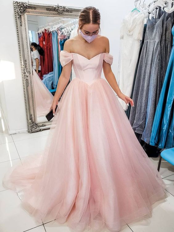 SSR1039,Off the shoulder prom dresses,tulle prom evening dress,long formal gown