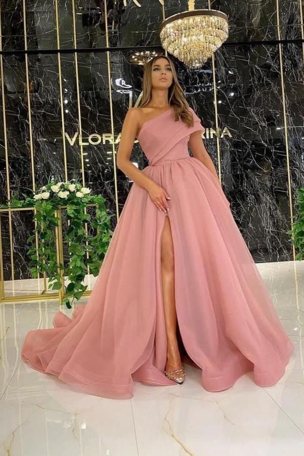 SSR1583,Arab Dusty Pink A-Line Tulle Long Prom Evening Dresses
