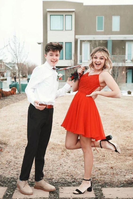 SSR1861,Charming Red Cross Back Chiffon Mini Homecoming Dresses