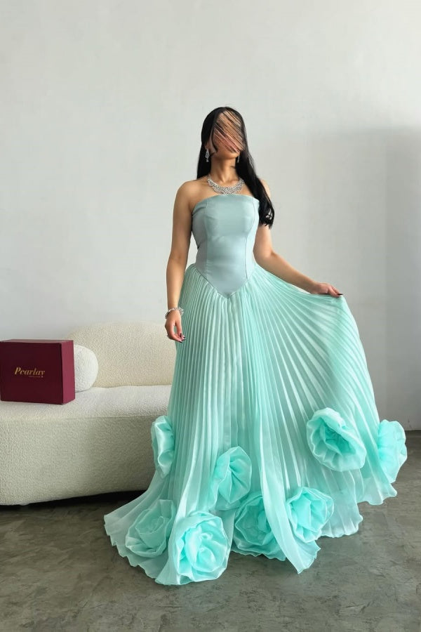 Stunning Mint Green Pleated Strapless Prom Dress ssr0624