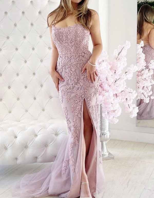 SSR1607,Cute Mermaid Applique Side Slit Prom Dresses,Evening Gown