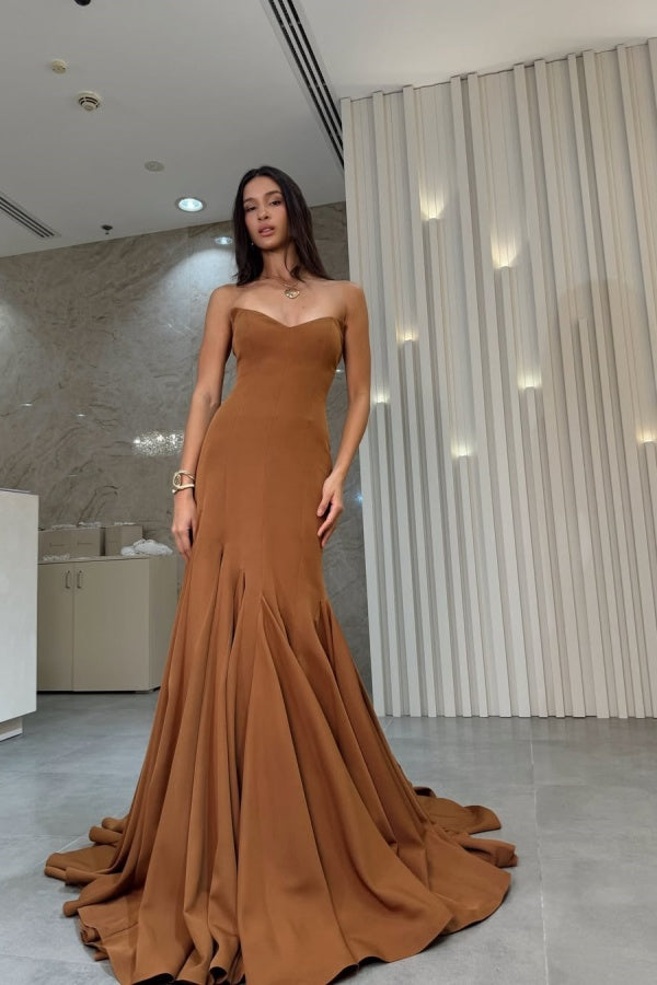 Brown Strapless Mermaid Elegant Chic Prom Dress ssr0553