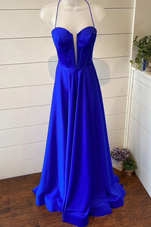 Straps Royal Blue Satin A-line Long Formal Drews