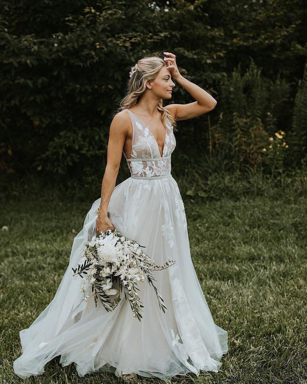 SSR0807,Charming white v-neck wedding dresses tulle wedding gown