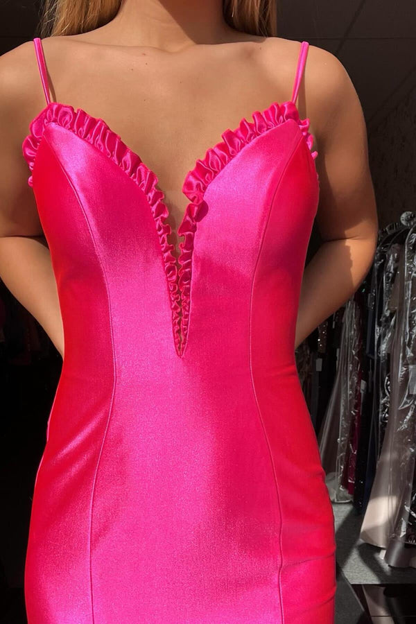 Fuchsia Satin Mermaid Long Prom Dress