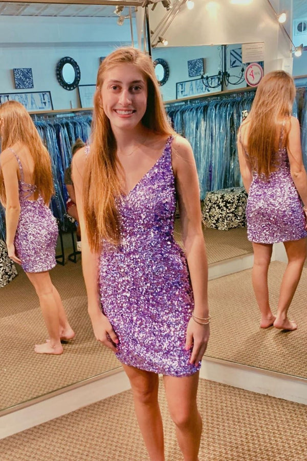 SSR0186,Sexy purple sequin homecoming dresses short prom dress