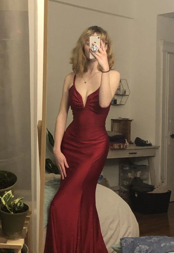 SSR1627,Charming Burgundy Satin Bodycon Long Prom Dresses,Cross Back Full Length Evening Dresses