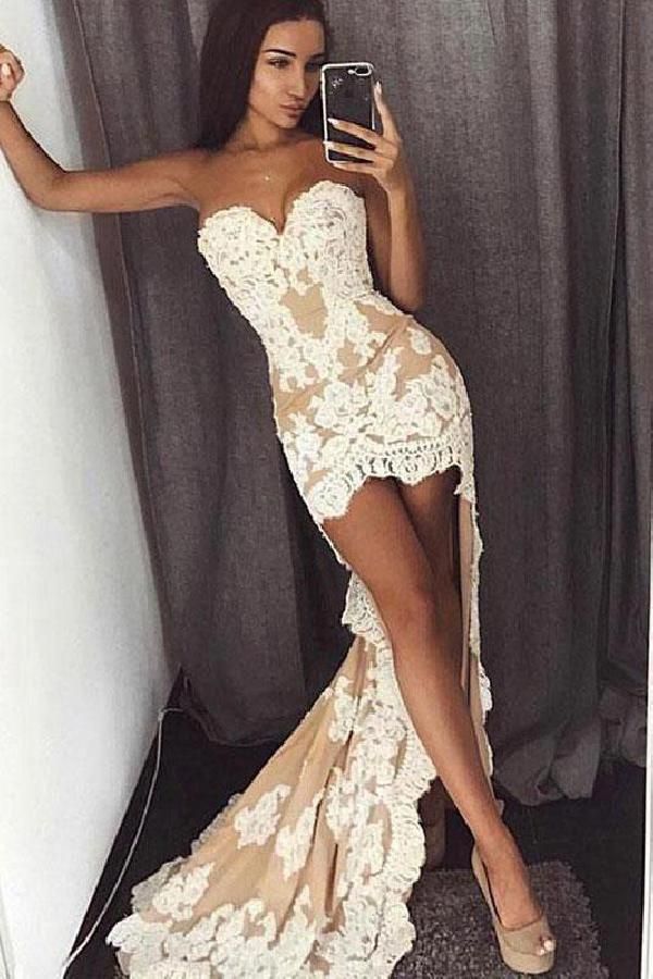 SSR0021,High Low Prom Dresses,Sweetheart Prom Dress,Mermaid Prom Gown,Sexy Evening Dress,Lace Prom Dress,Formal Evening Dress