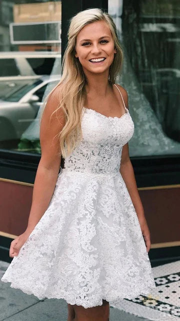 SSR1115,White Lace Homecoming Dress ,Short Prom Dress,White Formal Dress,A-Line Graduation School Party Gown