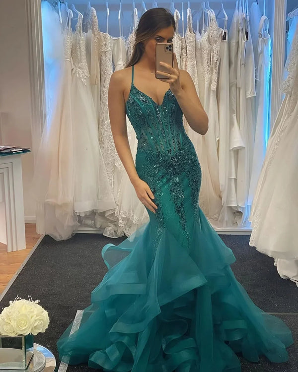 SSR1742,Sexy Mermaid Beaded Tulle Long Prom Dress, Custom Made Evening Dress