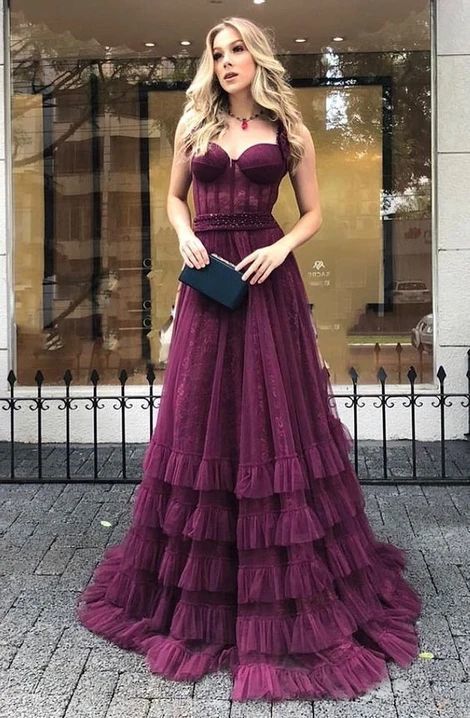 SSR1216,Maroon Tulle Lace Prom Dresses,A-Line Beaded Evening Gown,Dark Burgundy School Party Dresses,Long Graduation Dress
