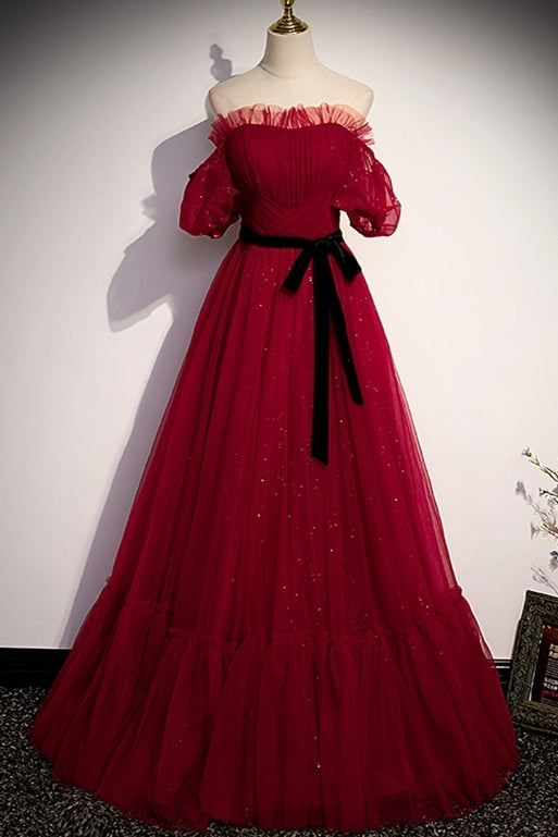 Off the Shoulder Red Long Formal Gown