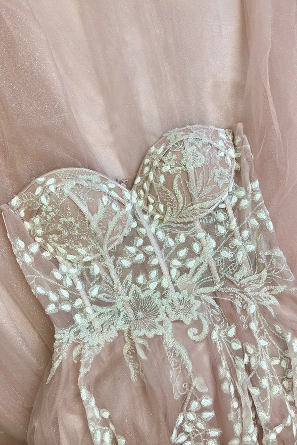 Princess Sweetheart Pink and White Tulle Long Formal Gown