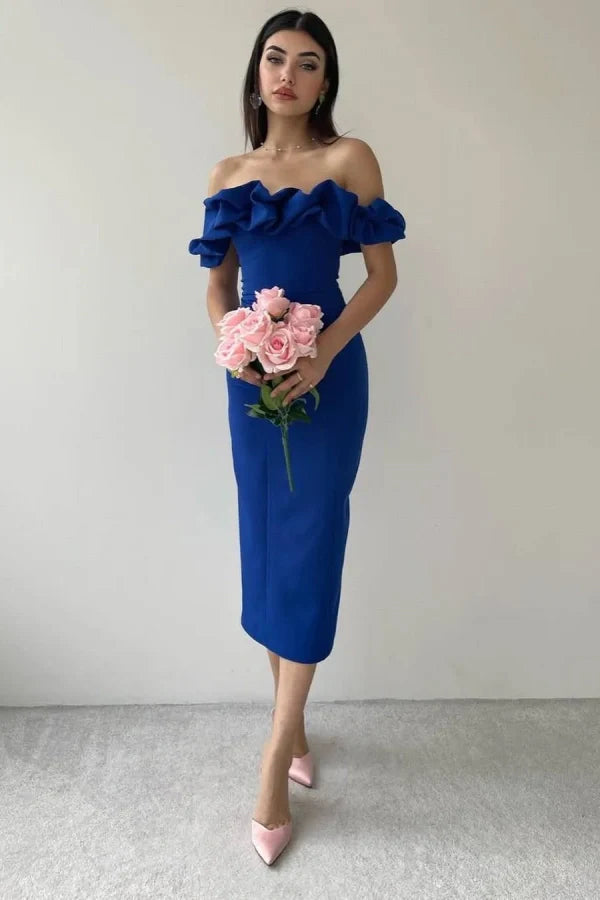 Royal Blue Strapless Off-The-Shoulder Prom Dress ssr0309
