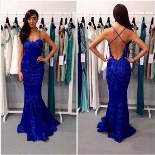 SSR1096,Royal blue lace prom dresses,mermaid evening dress formal gown
