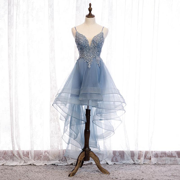 SSR0625,Cute tulle prom dress high low homecoming dresses lace beaded mini party dresses