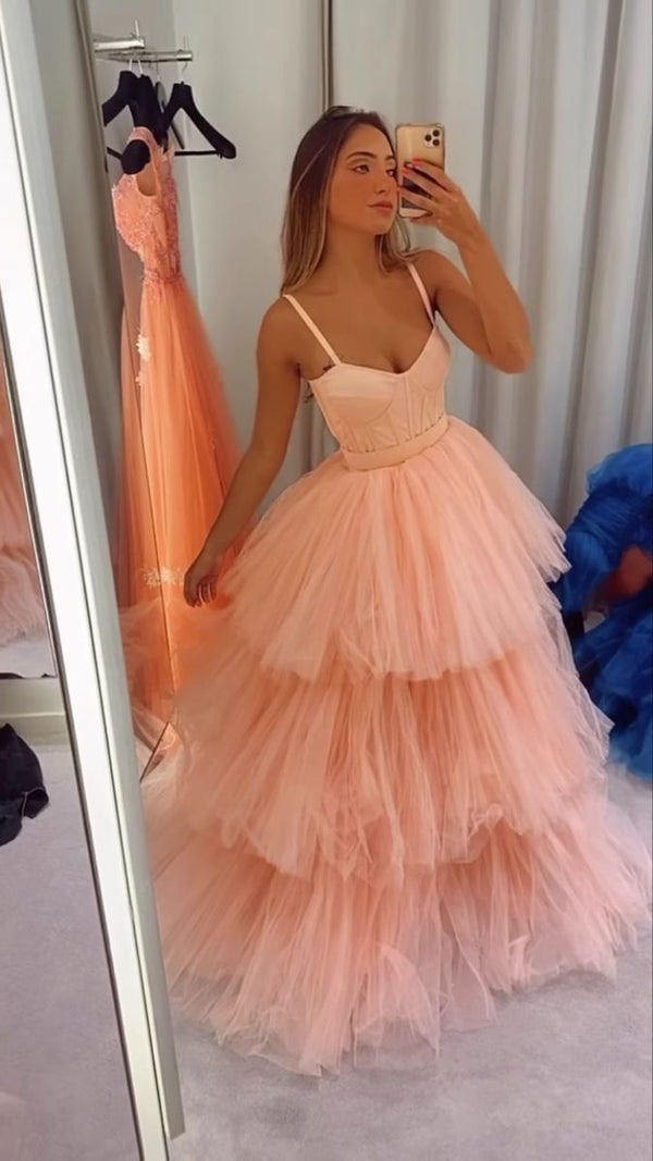 SSR1211,Charming Blush Pink Tulle Prom Dresses,Layers Prom Ball Gown