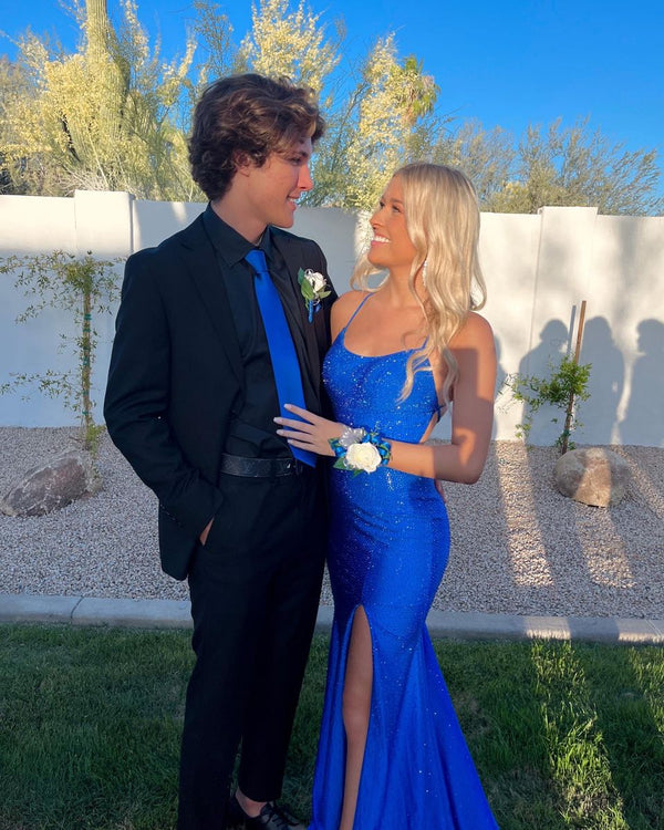 SSR1177,Sparkle Royal Blue Mermaid Long Prom Dresses,Side Slit Criss Cross Evening Dress