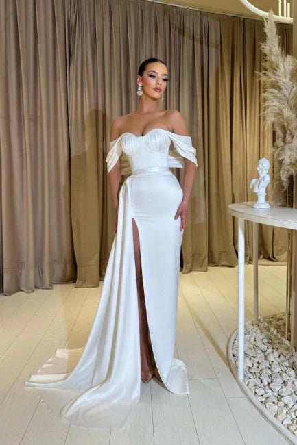 Fabulous Sweetheart Cap Sleeves Column Prom Dress With Front Split Sexy Evening Dress Party Dress
