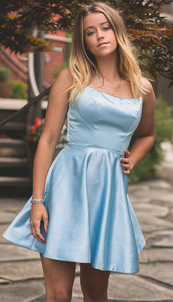 SSR1271,Super discount simple light blue satin homecoming dresses