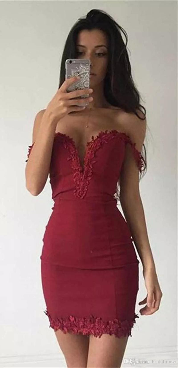 SSR1100,Off the shoulder burgundy mini homecoming dress