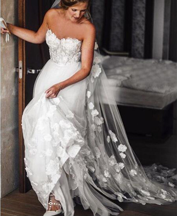 SSR0808,Rustic Wedding Dress,Sweetheart with 3D Flowers Wedding Dress,Beautiful Wedding Dress