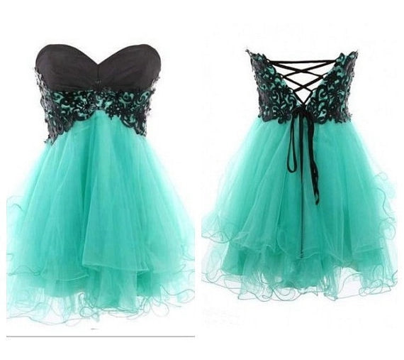 A-line lace mini homecoming dress, party dress,bridesmaid dress, SSR1243