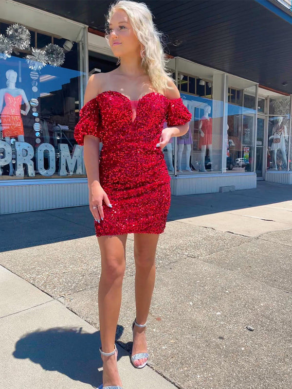 SSR1475,Sparkle off the shoulder homecoming dresses tight