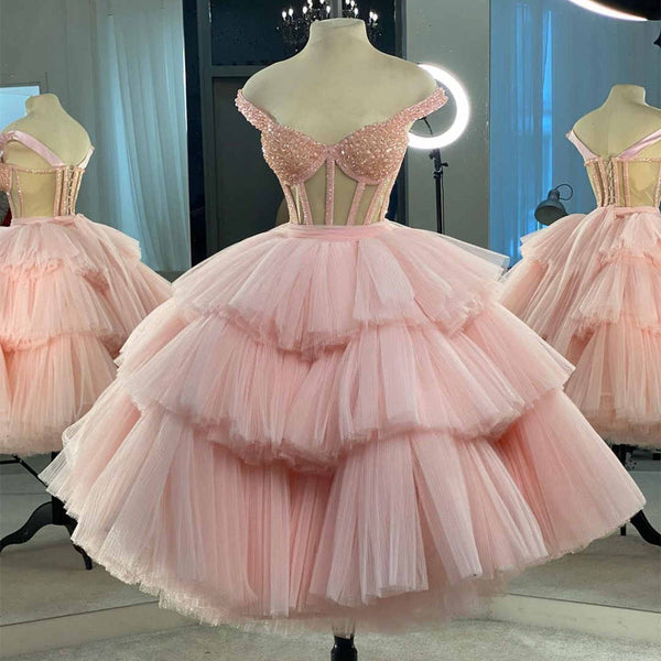 SSR1038,Princess beaded top short prom dresses off the shoulder ruffles evening homecoming dress