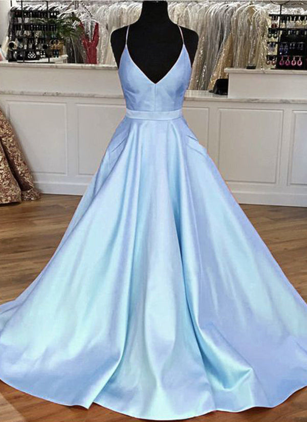 SSR0356,A-Line Satin Prom Dresses Spaghetti Straps Evening Formal Gown
