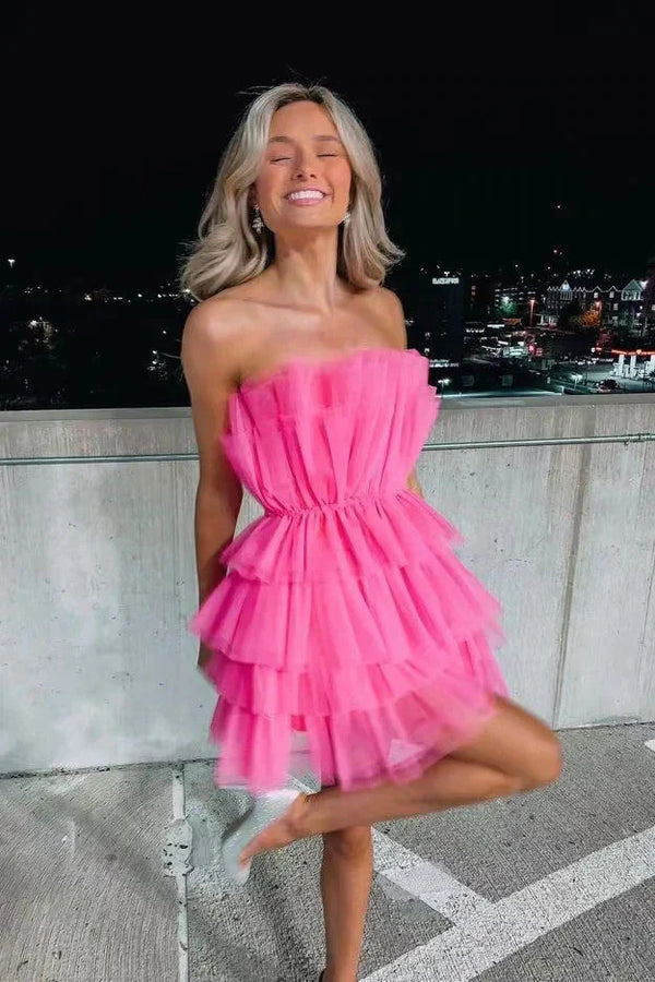 SSR1195,Charming A-Line Hot Pink Short Homecoming Dresses, Strapless Party Dress