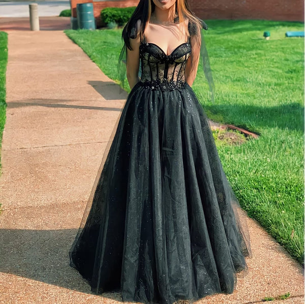 SSR0027,Dark green lace ball gown,tie bowknot straps long prom dress