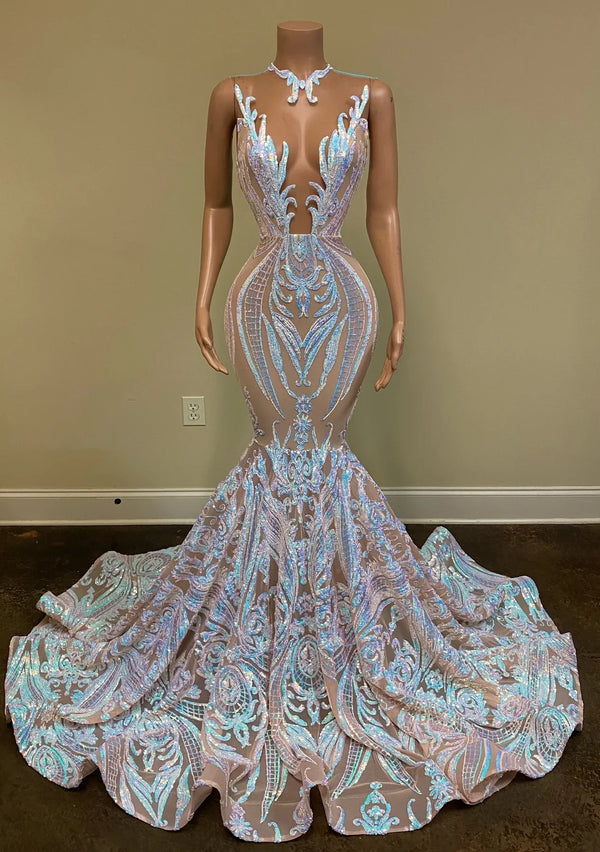 SSR1732, Sparkly Long Prom Dresses 2023 Sheer O-Neck Sleeveless Real Picture Evening Formal Dresses African Black Girls Mermaid Prom Dresses Gala Gowns