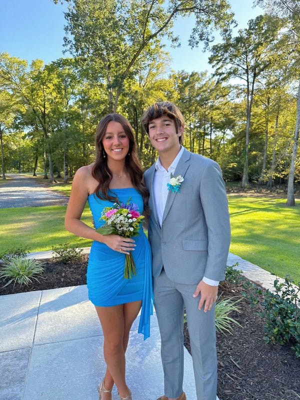 Blue Strapless Short Party Dress Homecoming Dress Simple Formal Dress