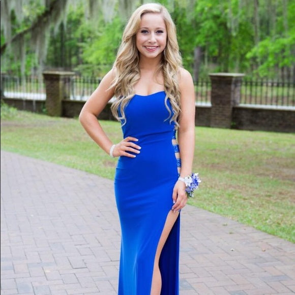 SSR0413,Royal blue prom dress strapless tight long evening dress