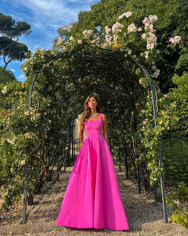 SSR1702,Elegant Hot Pink Long Prom Dresses, A-Line Evening Gown