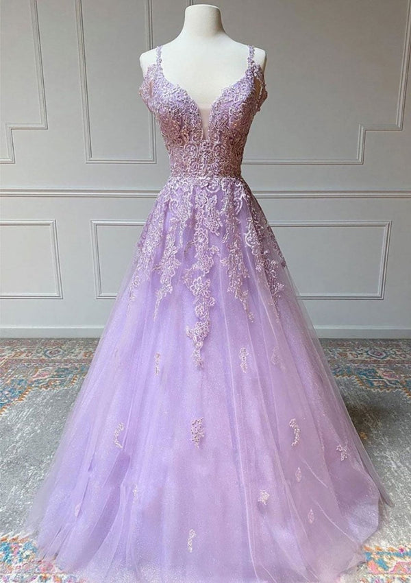 Aliana?| Princess Spaghetti Straps Floor-Length Tulle Prom Dress With Beading Appliqued
