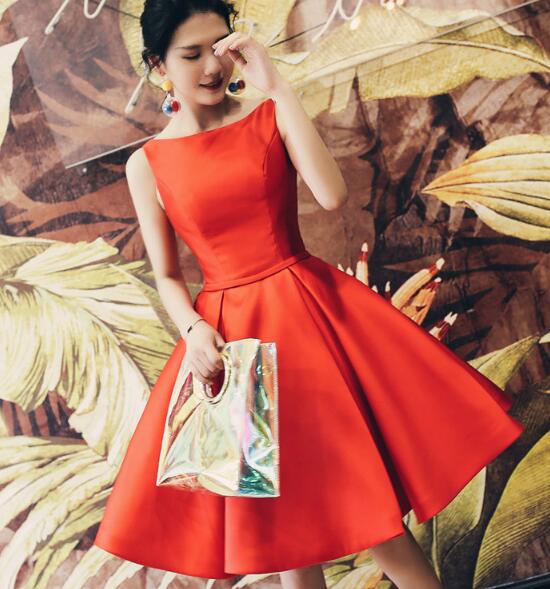 SSR1429,Beautiful Red Satin Short Party Dresses,Backless Homecoming Dresses