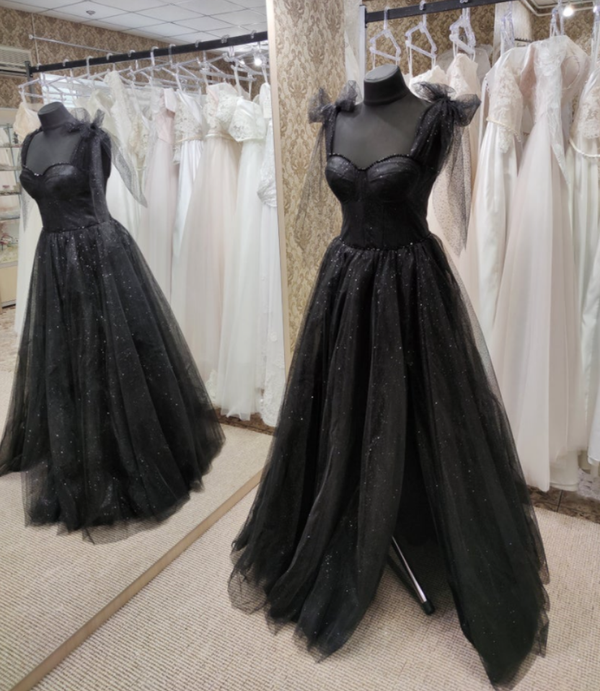 SSR1046,Black tie straps sparkle long prom dress,evening dresses formal gown